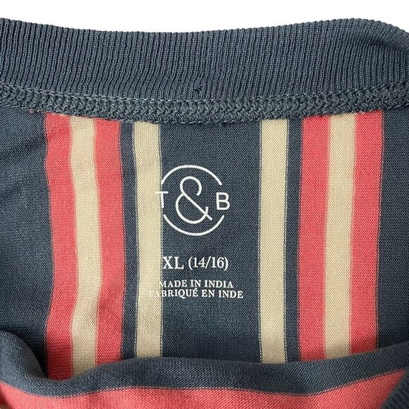 TREASURE & BOND GIRLS’ BLUE MIRAGE CORAL STRIPE long sleeve top sz XL 14/16 - Picture 3 of 12